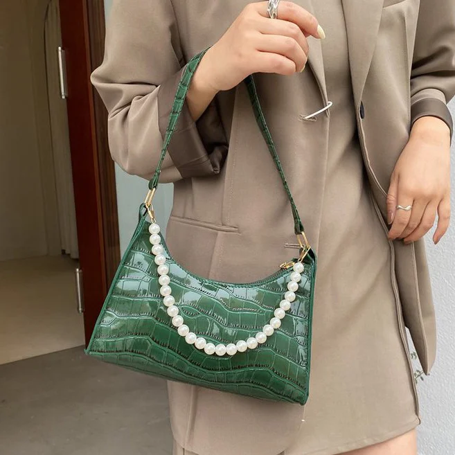 

Сумка для подмышек Женская в стиле ретро, саквояж на плечо из искусственной кожи под подмышек, модная сумочка с жемчужинами и ручками сверху, маленький клатч для женщин