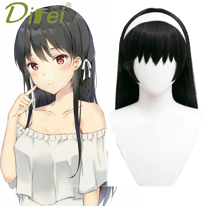 DIFEI Synthetic Anime Wig Thorn Princess Cosplay Wig Long Straight Natural Black Fake Hair 60CM With Bangs