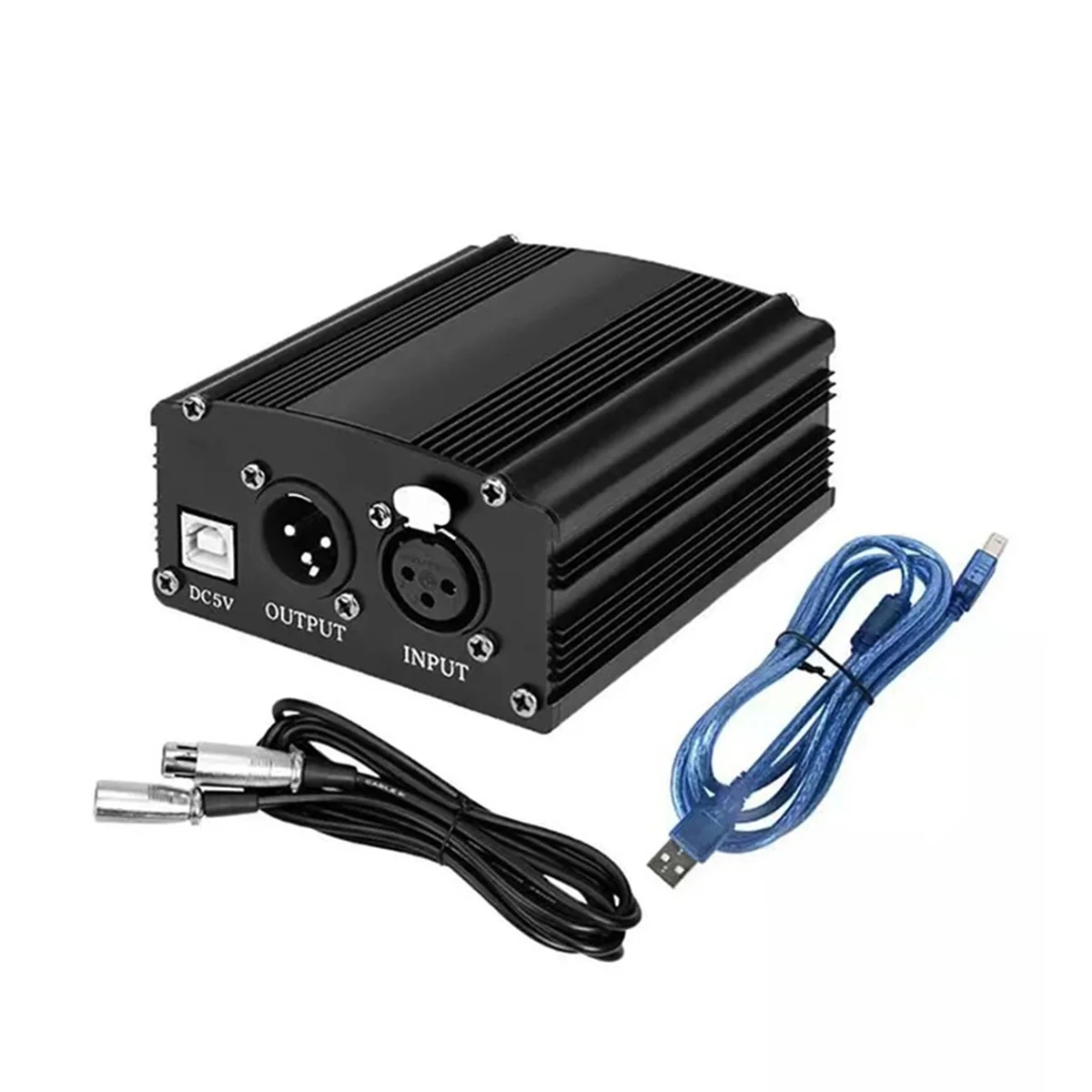 1-Channel 48V Phantom Power Supply with XLR 3 Pin Microphone Cable for Condenser Music Recording Equipment