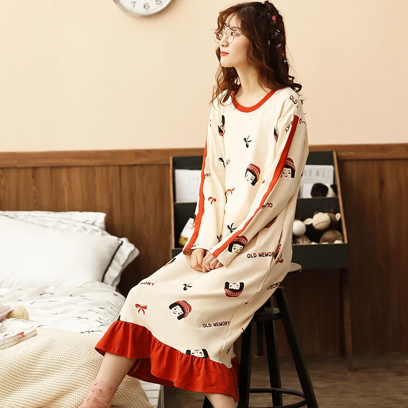 Spring Autumn New Women's Nightdress Long Sleeve Cute Nightdress Home Service Sexy Sleepwear Sleep Tops Night Gown Nightwear