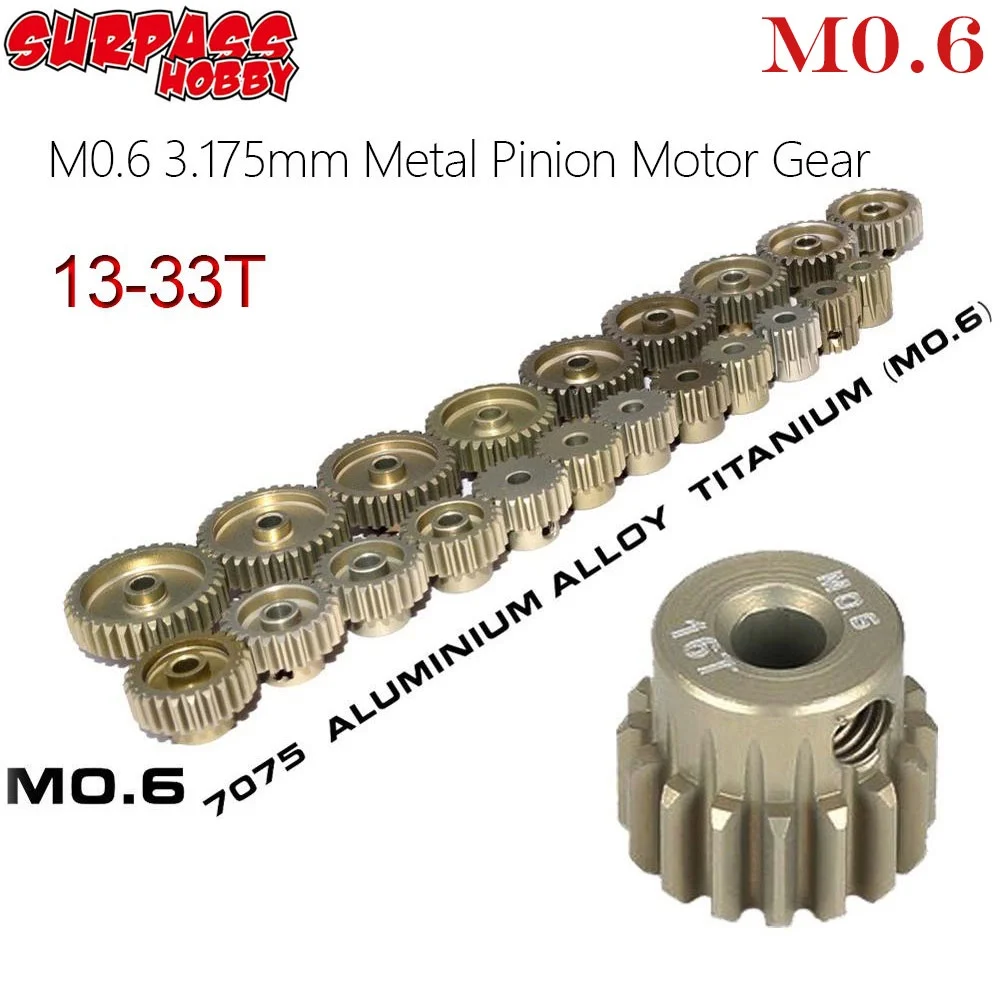 SURPASS-HOBBY 2 шт. M0.6 3,175 мм 13T 15T 17T 18T 20T 22T 24T 28T 30T 33T Алюминиевый сплав металлическая Шестерня мотора для модели 1/10 Rc