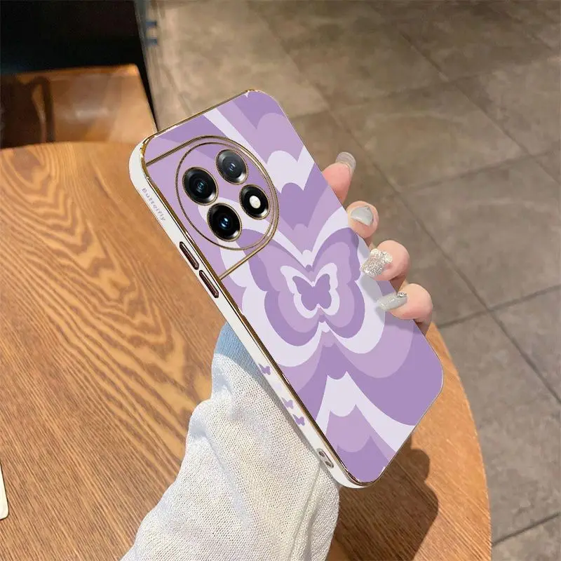 Purple Gradient Butterfly Luxury Plating Phone Case For Oneplus 11 11R 10 Pro 10R 10T 9R 9RT 9 8T 8 8 Pro Cover