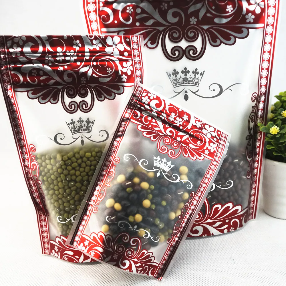 

10x15cm 100pcs Red Pattern Printed Food Plastic Packaging Bags Stand Up Zip Lock Bag Snack Pouches Self-sealing Nuts Biscuit Bag