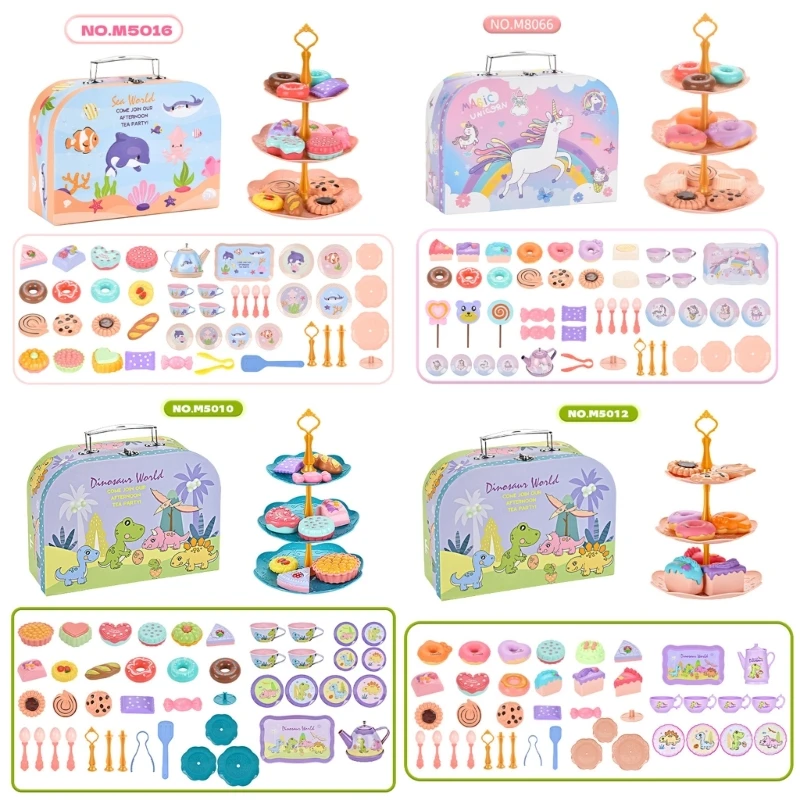 

Q0KB AfternoonTea Toy Set PlayHouse Toy Teapot Toy Set For Girl Dessert Toy Set