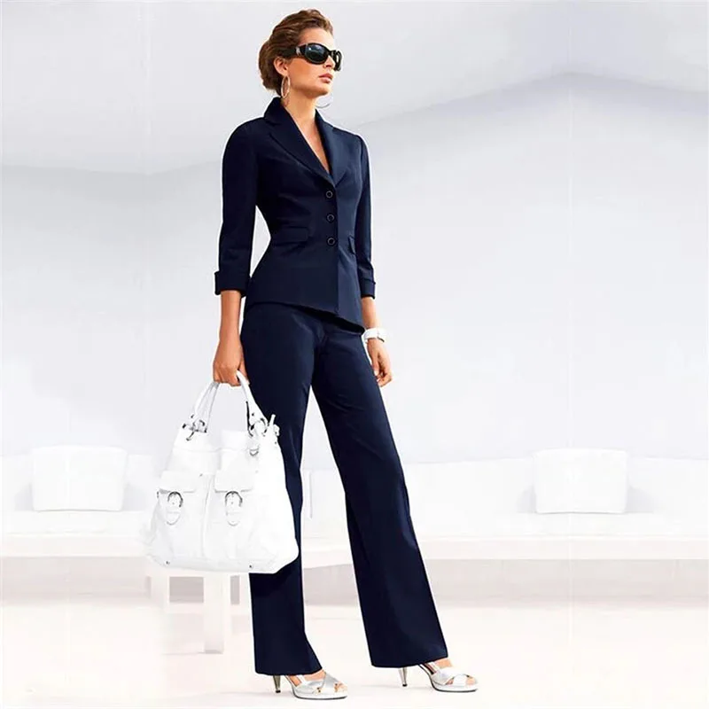 2022 Fashion Women's Suit Bridal Prom Party Blazer 2pcs Single Breasted Jacket + Wide Leg Pants