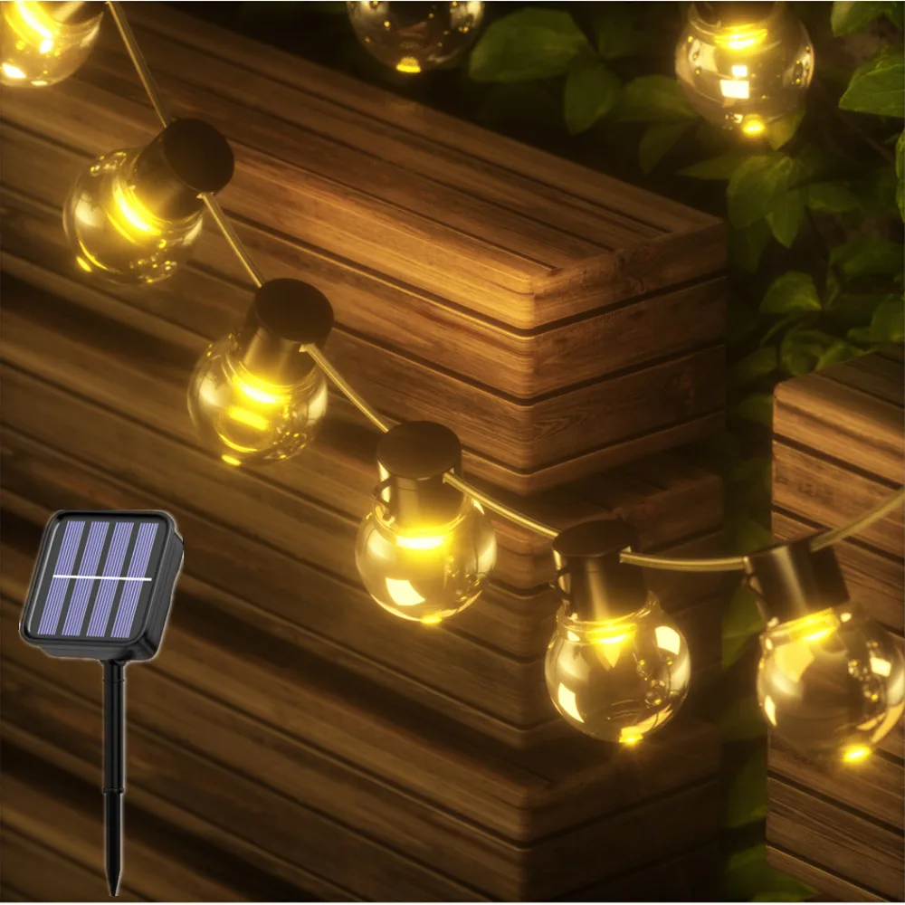 

Solar Outdoor Lights Garland Led G50 Bulb Fairy Lighting Strings With 8 Modes IP65 Waterproof For Christmas Garden Decorations
