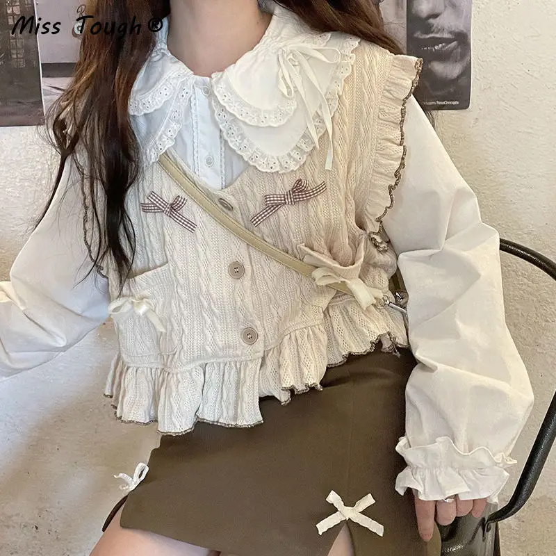 Осенний кавайный вязаный свитер жилет женский милый пуловер в японском стиле