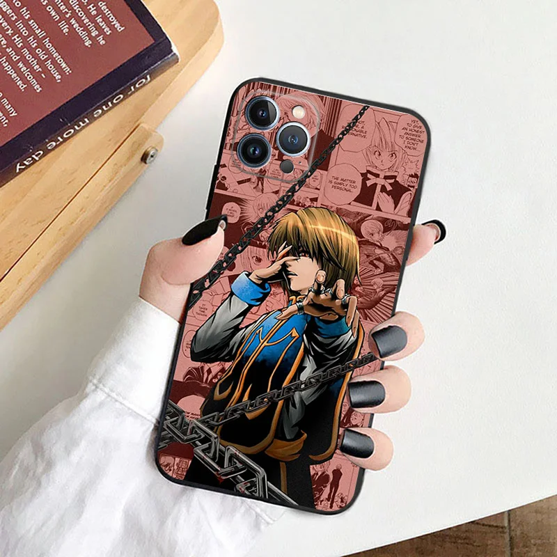 Силиконовые черные чехлы для телефонов iphone 16 Pro Max 7 8 14 15 Plus SE XR 11 12 13 Mini 15Pro Hunter X Anime