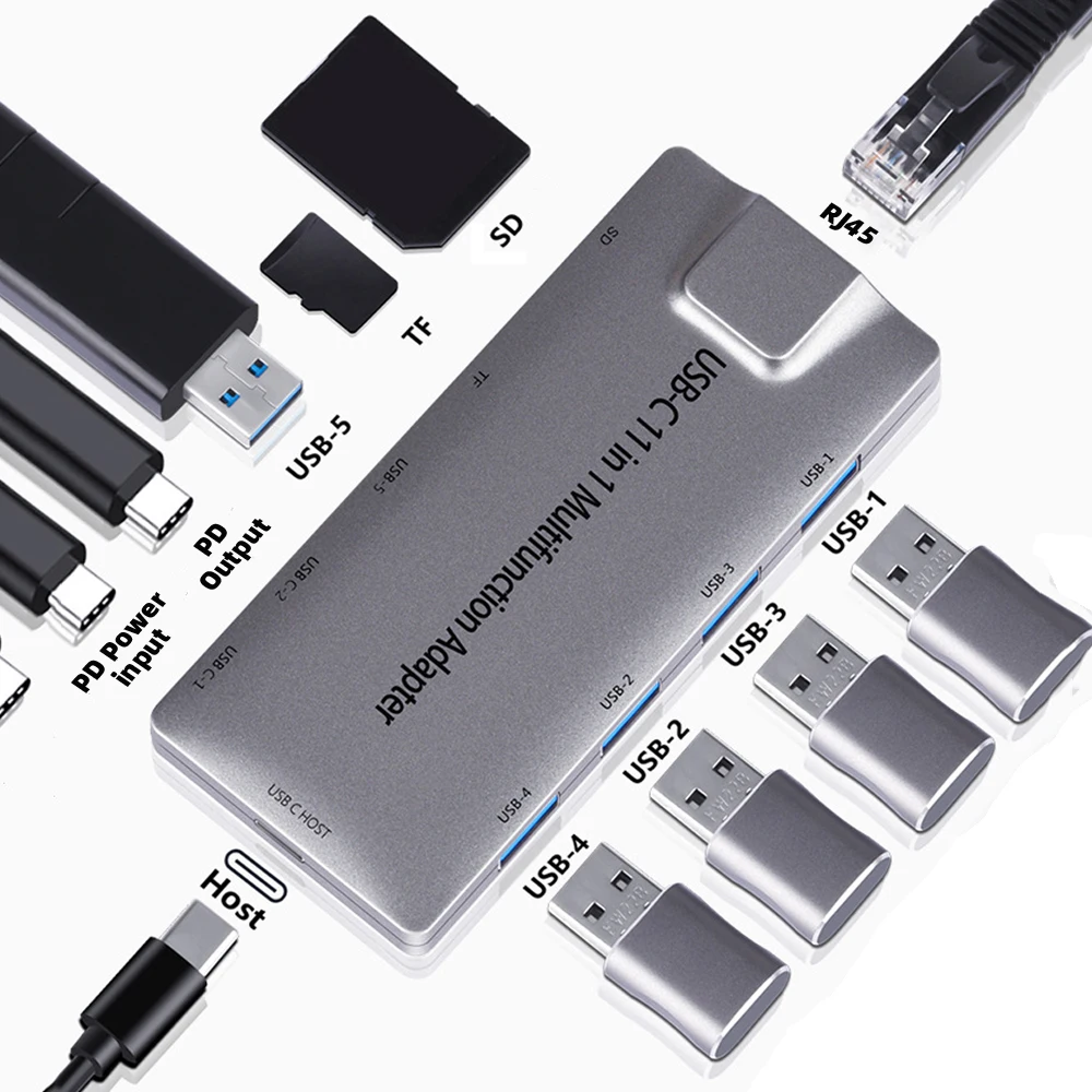 Док-станция AIXXCO 10 в 1 с USB 2,0 и портом Type-C