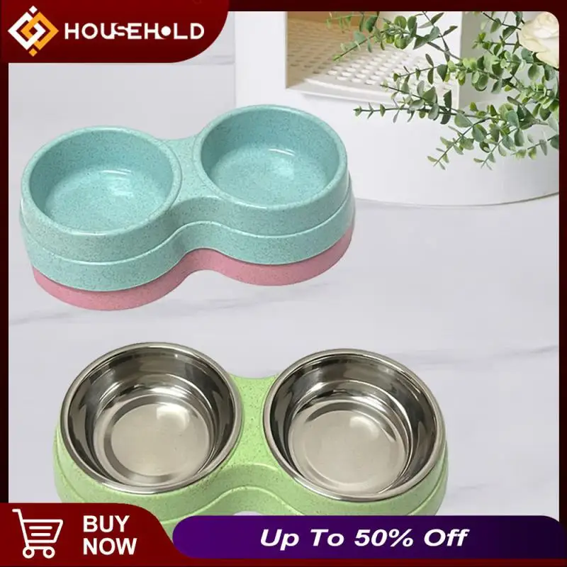 

Bite And Dirt Resistance Cat Food Puppy Feeding Supplies Small Size Straw Pet Drink Food Universal Double Pet Pet Food Bowl