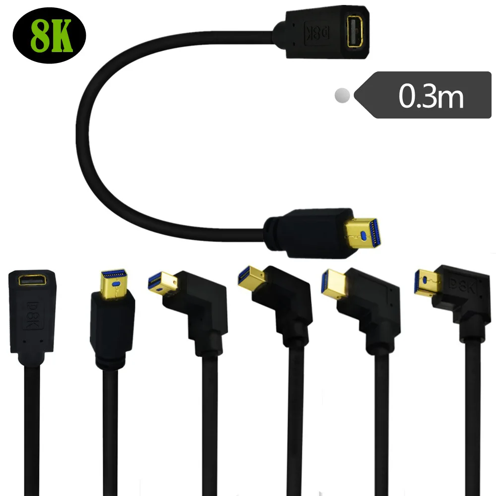 

90° AngleMini DisplayPort 1.4 Video Extension Cable M/F - Mini DisplayPort 8k with HBR2 support - Mini DP Extension Cable 0.3m