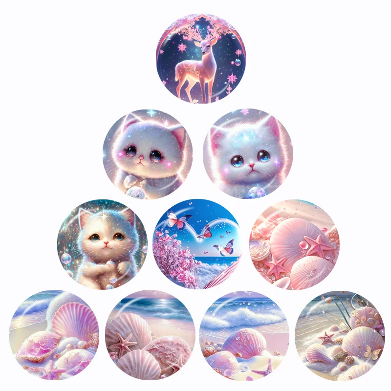 

Cute Cartoon Cat Deer Shell Pattern 10pcs 12mm/16mm/18mm/20mm/25mm/30mm Round Photo Glass Cabochon Demo Flat Back Making Finding