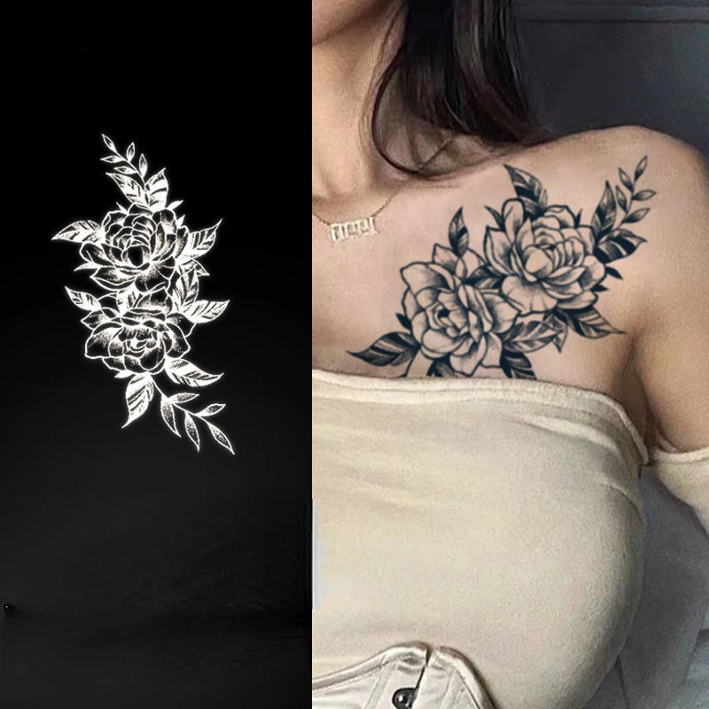 

2022 New Sexy Blossom Flower Waterproof Juice Tattoo Stickers for Woman Man Body Arm Thigh Temporary Tattoos Party Fake Tattoo
