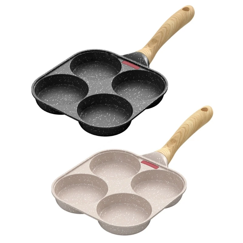 

Fried Egg Pan Egg Frying Pan Wood Handle 4 Cups Pancake Pan for Breakfast Pancake Kitchen Cookware for Student Worker