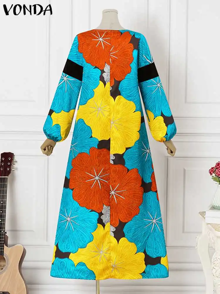 Plus Size 5XL VONDA Bohemian Maxi Dress 2023 Women Long Lantern Sleeve Floral Printed Vintage Sundress Casual Loose Party Robe