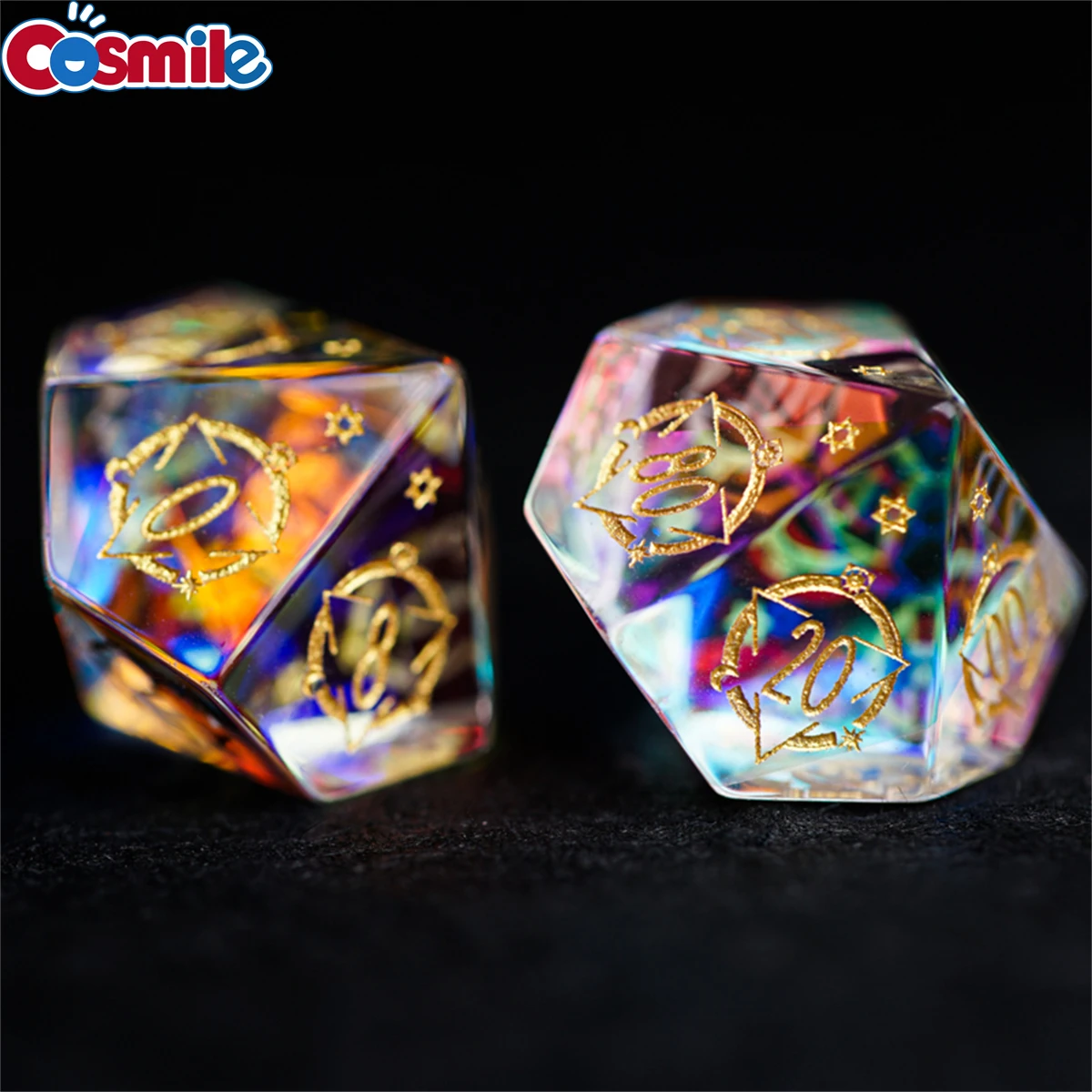 Creative Angled Glass Dice DND Handmade D4-D20 Polyhedral Gemstone Set with Leather Box for D&ampD Role Playing Board Games