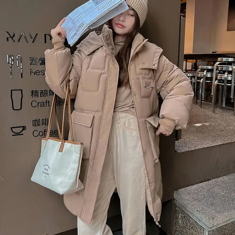 

2022 New Winter Long Down Cotton Jacket Women Casual Thick Warm Hooded Parker Overcoat Female Korean Cotton Padded Puffer Coats