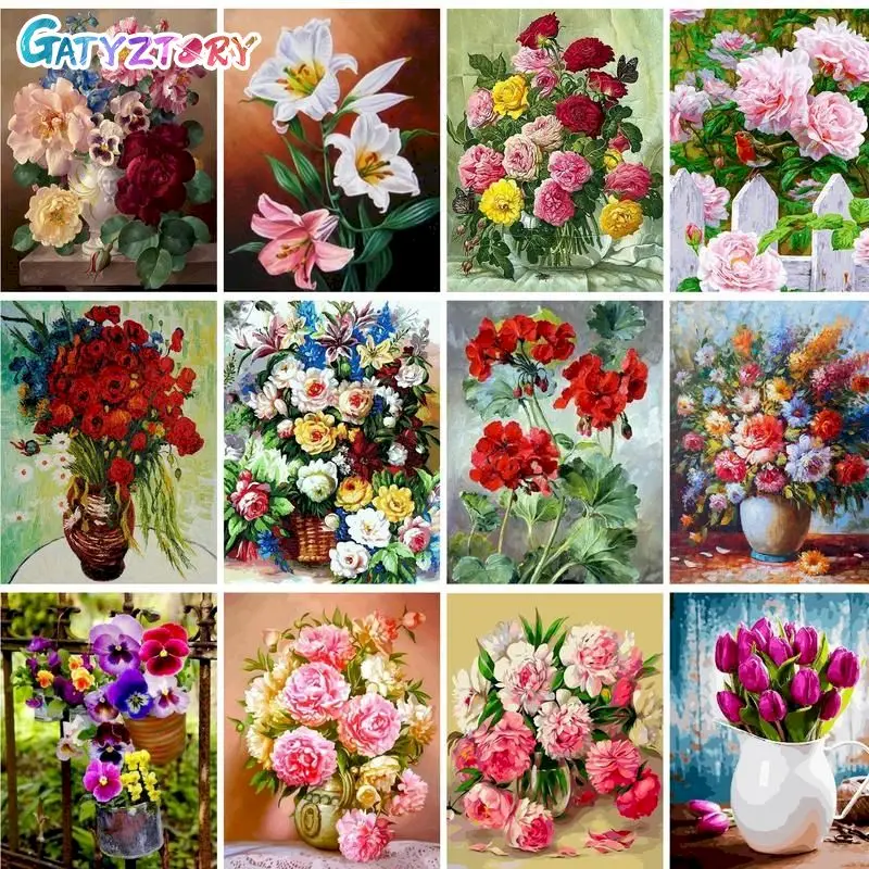 

GATYZTORY Painting By Numbers Colorful Flower Oil Picture Drawing On Canvas Acrylic Paint For Adults Kits Coloring By Number