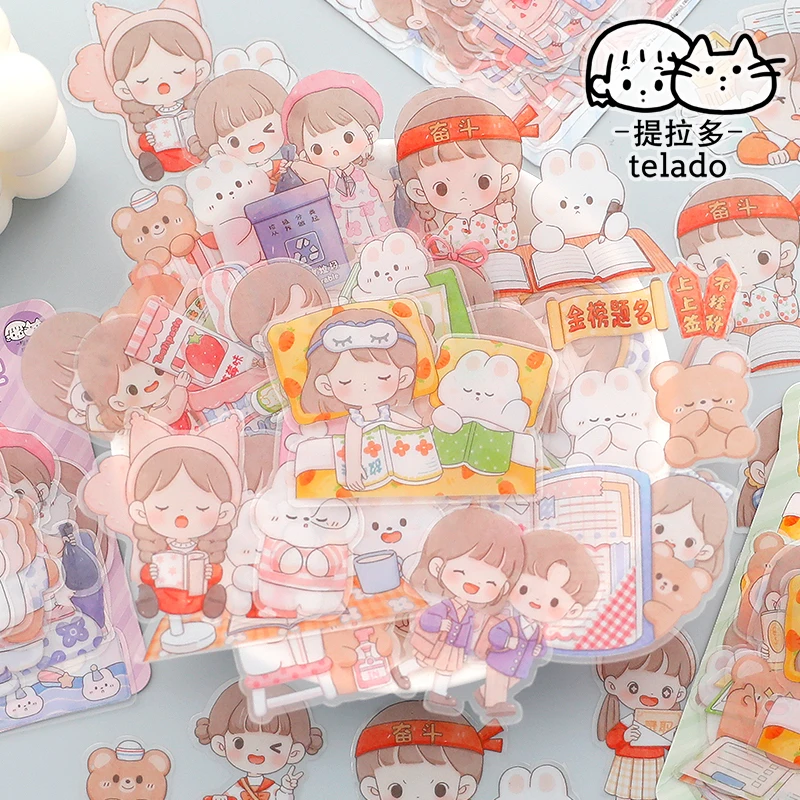 

Dimi 27Pcs/pack Cute Girl Sticker Pack Study School Living Kawaii Record PET Labels Deco Diary Collage Background Scrapbooking