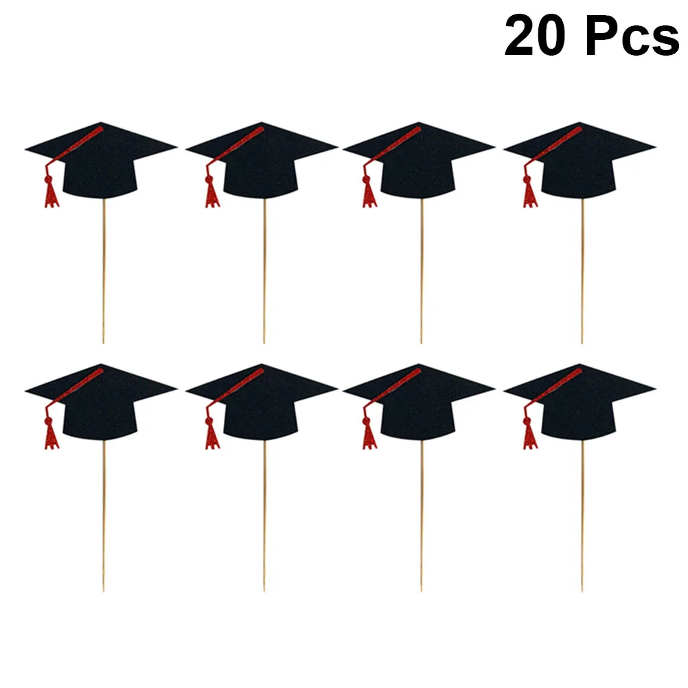 

Graduation Cap Pet Hat Fruit Picks Cupcake Grad Costume Toppers Topper Small Graduate Sticks Cake Accessories Party Supplies