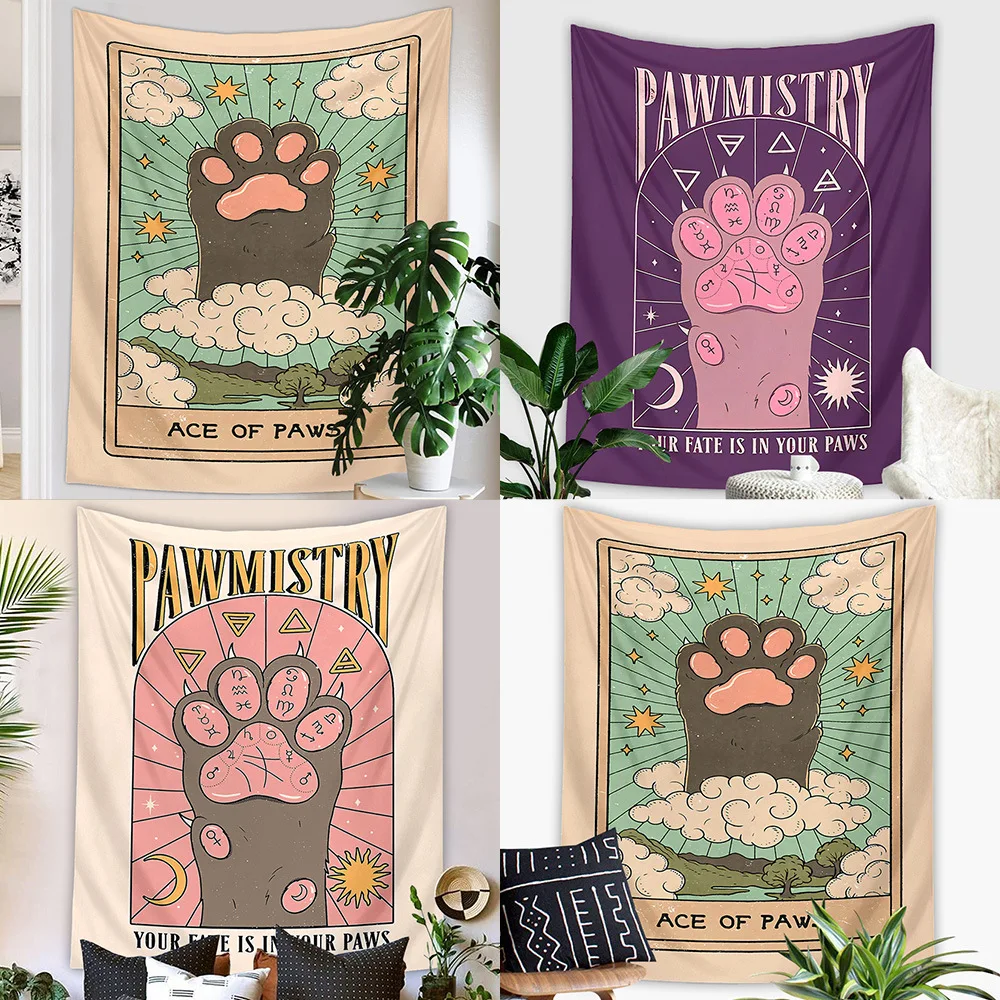 Tarot Cards Cat Claw Tapestry Murals Kawaii Room Decor Aesthetic Room Decoration Tablecloths Background Cloth Dormitory Remodel