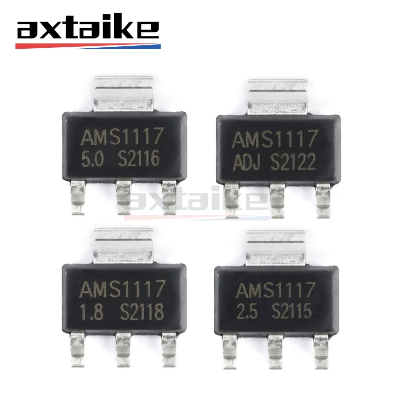 

20PCS AMS1117 Series AMS1117-3.3 AMS1117-5.0 AMS1117-ADJ 1.2V 1.5V 1.8V 2.5V 3.3V 5V SOT-223 1A Low Dropout Voltage Regulator