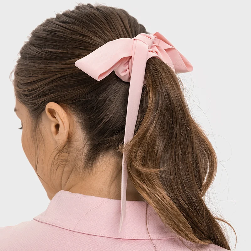 Logo Printed Love Knots Tie Scrunchie Long Flowy Attached Bow Strings Headband For Women Cute Yoga Accessories