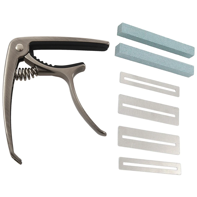 

1X 2-In-1 Silver Aluminum Single-Handed Guitar Capo & 2 Set Guitar Fingerboard Polish Guitar Fret File Guards
