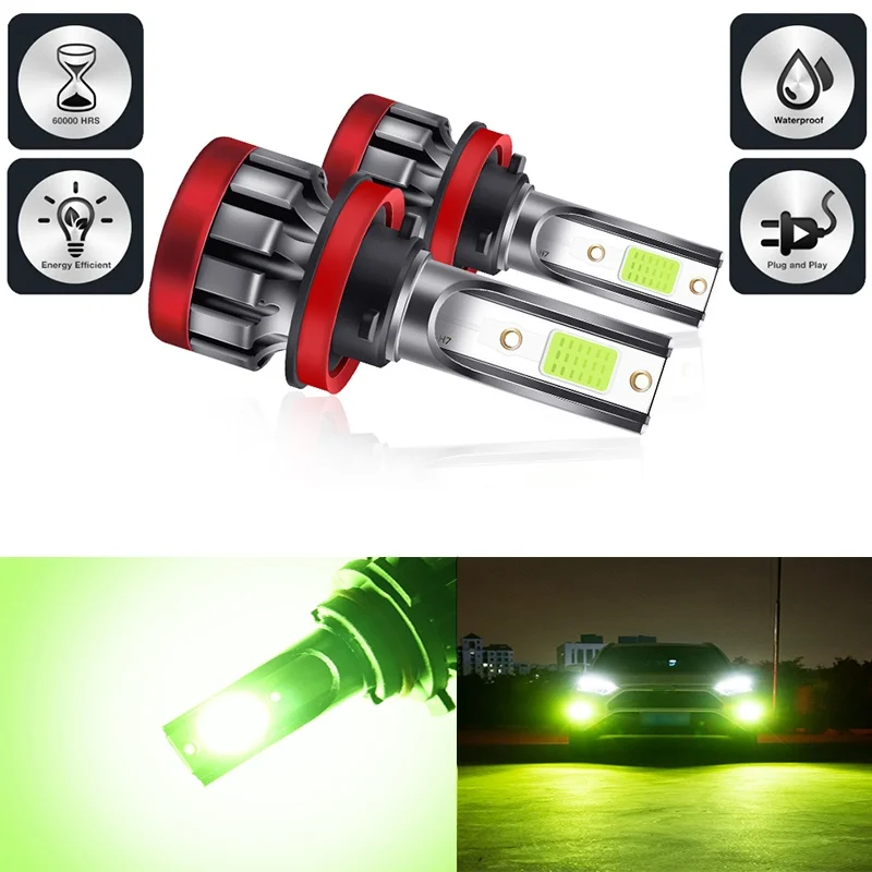 

2pcs Auto Front Fog Lamp Green Lemon Light Car LED Blue Headlight 5202 9005 HB3 9006 HB4 P13W H8 H11 H27 880 881 Ip68 Waterproof