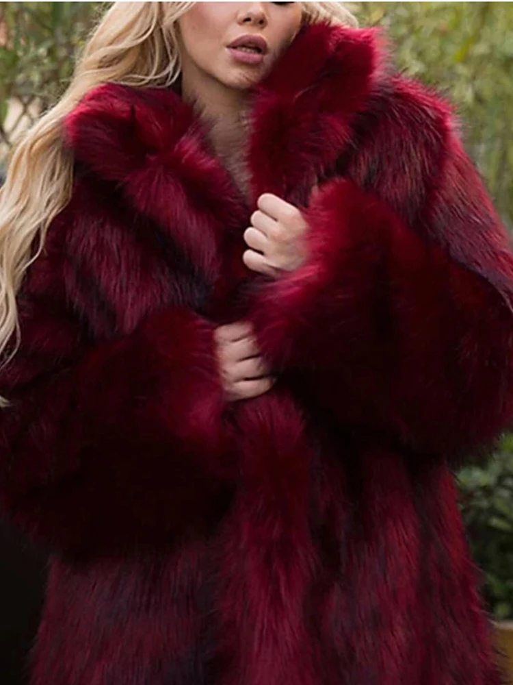 

Новинка, зимнее женское пальто из искусственного лисьего меха, модное повседневное плотное теплое пальто с V-образным вырезом и длинным рукавом, кардиган из искусственного меха