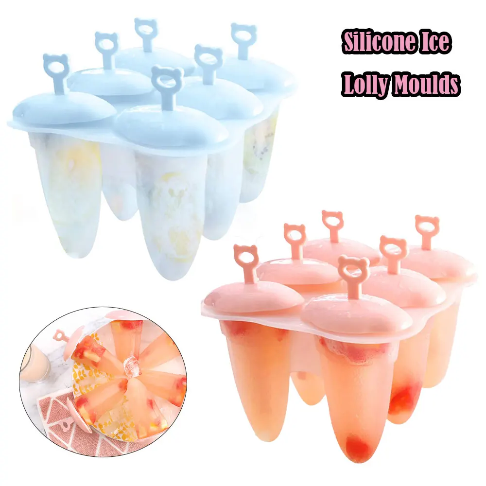 

Food Safe Silicone Ice Lolly Mould with Handle 6 Cell Frozen Ice Cube Molds Popsicle Maker DIY Homemade Freezer Ice Cream Tools