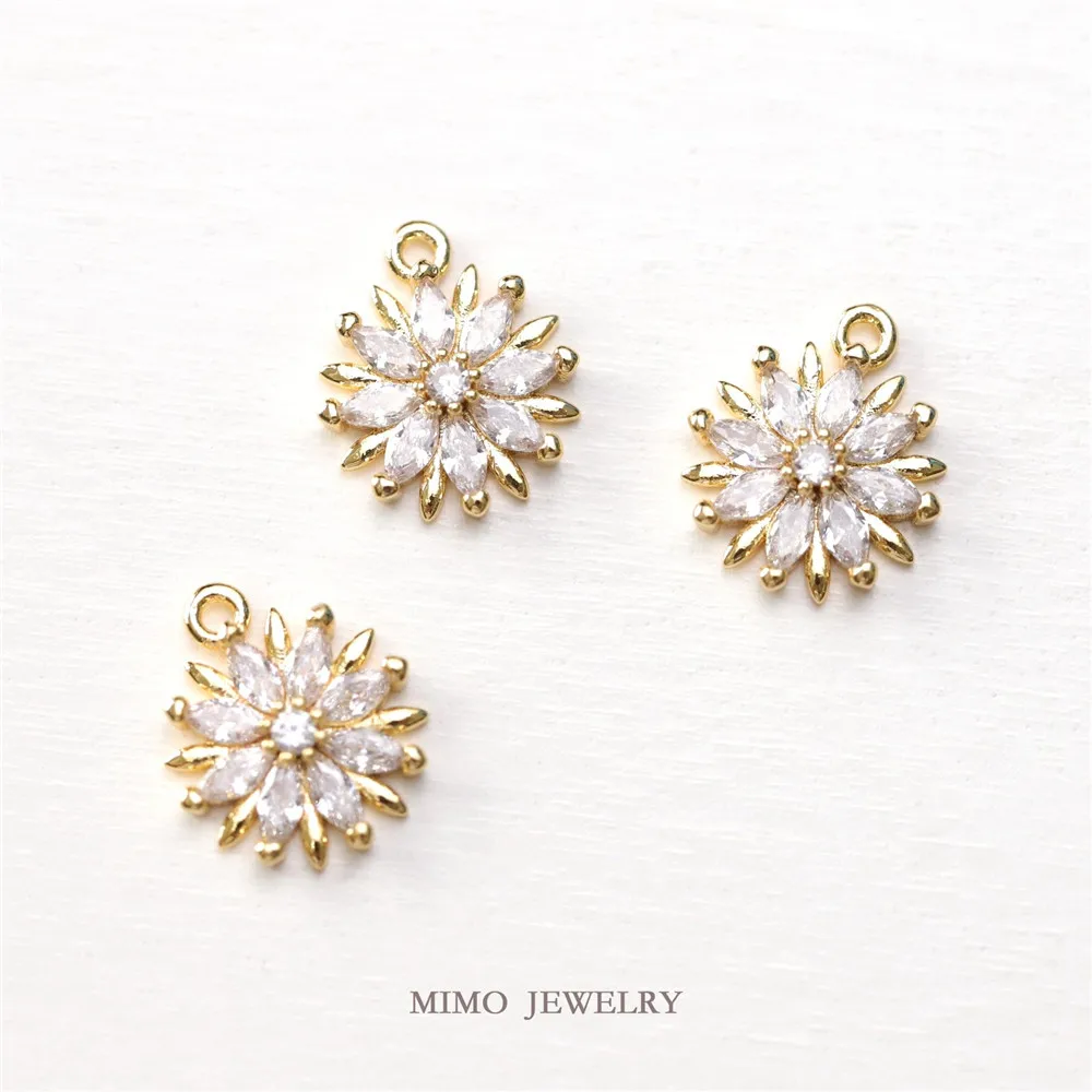 

Color copper plated gold micro-inlaid zircon sunflower pendant flower pendant DIY handmade accessories