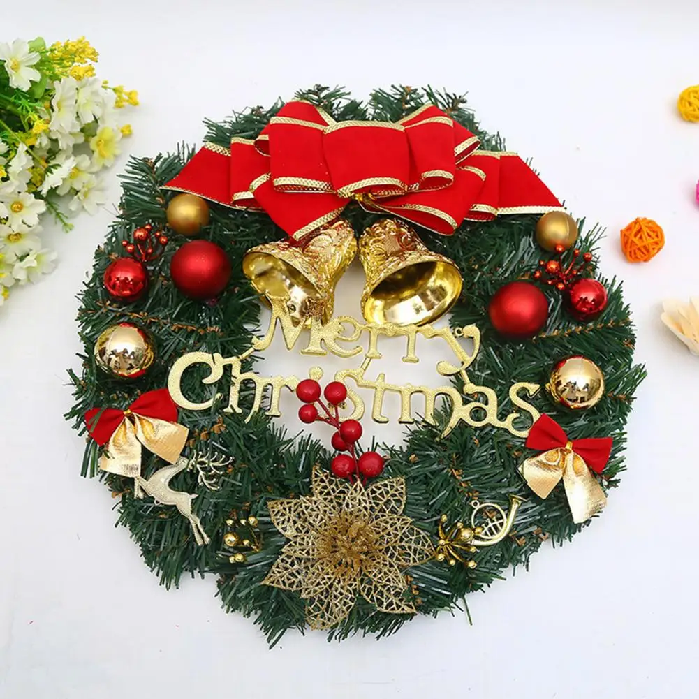 

Great Christmas Wreath Fade-Resistant Lightweight Bells Xmas Balls Style Front Door Wreath Artificial Wreath Fake Garland