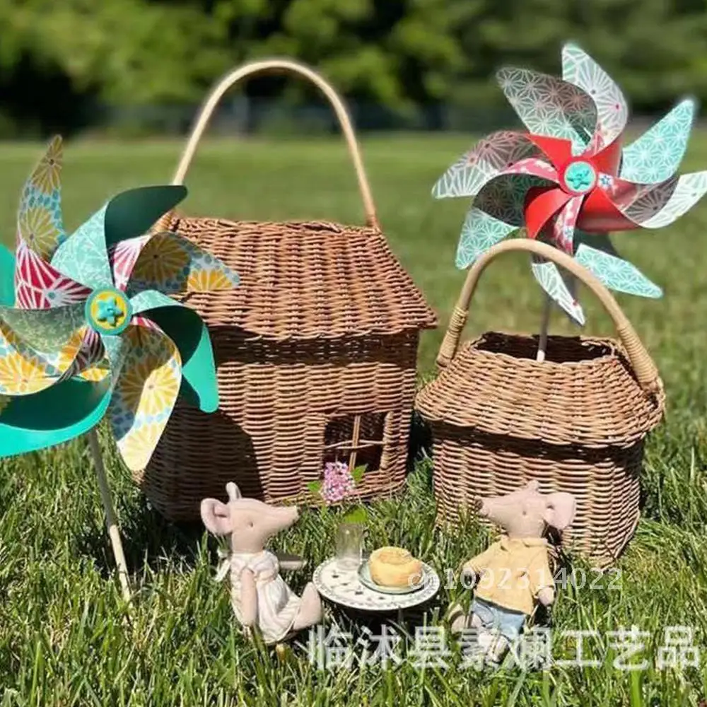 Будинок ручной работы из ротанга плетеные сумки милые сумки-корзины квадратные