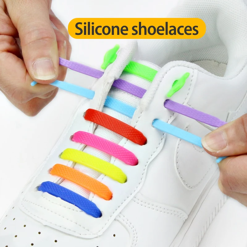 

16pcs/12pcs Elastic Silicone Tieless Shoelaces No Tie Elastic Laces Adults Lazy Sneaker Shoelaces Flat Shoestrings For Man Women