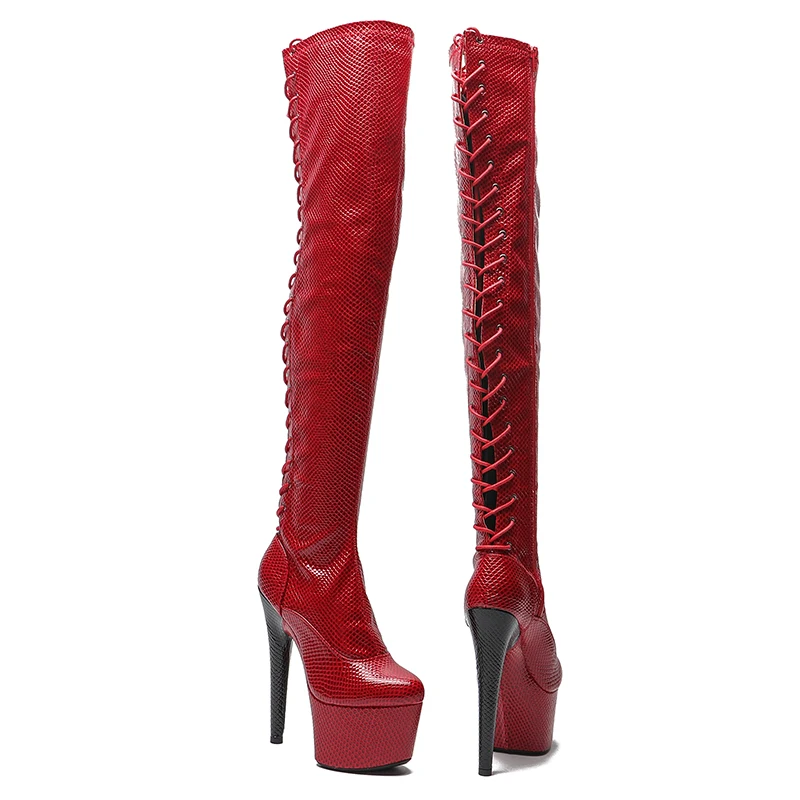 Leecabe 17 см/7 дюймов голографическая обувь из искусственной кожи для танцев на шесте