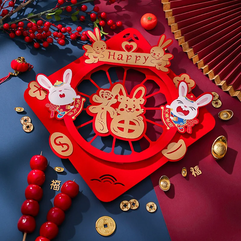 

2pcs 2023 Year Of Rabbit Decoration 3D Chinese Zodiac Rabbit Wall Door Stickers Chinese New Year Decor for Lunar Year Ornament