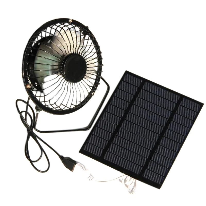 

5W 5V Solar Panel Powered Fan, Mini Portable Ventilation Cooling Fan 4-Inch USB Portable Fan for Camping Yacht Dog House