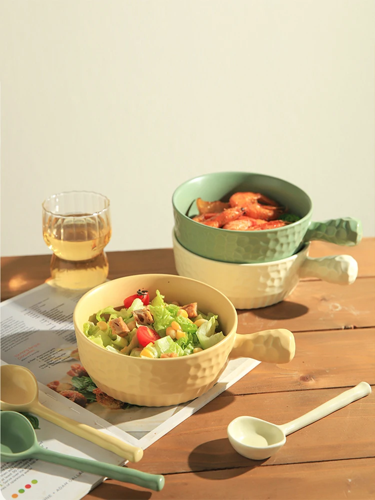 

Nordic Handle Bowl Ceramic Bowl Home Cute Kids Bowl Bowl Rice Bowl Air Fryer Bake Bowl Fruit Salad Bowl