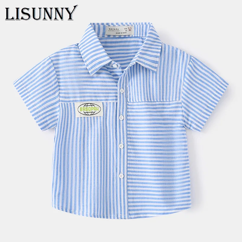 

Детская хлопковая рубашка с коротким рукавом, в полоску