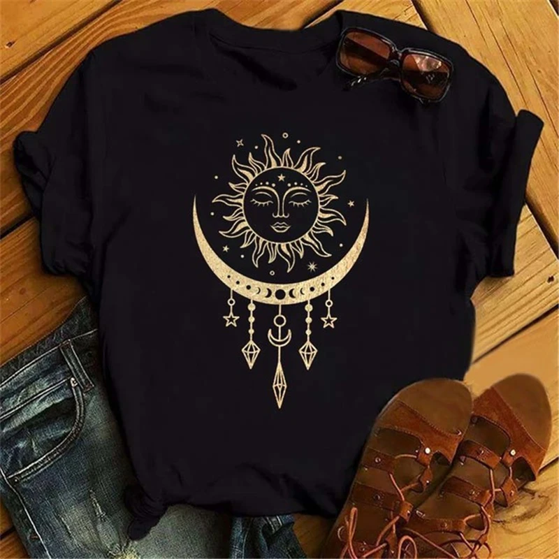 

Girl Short SleeveT-shirt New Moon Butterfly Printed Women Black Tshirt Casual Funny T Shirt Femme Harajuku T Shirt Women Tops