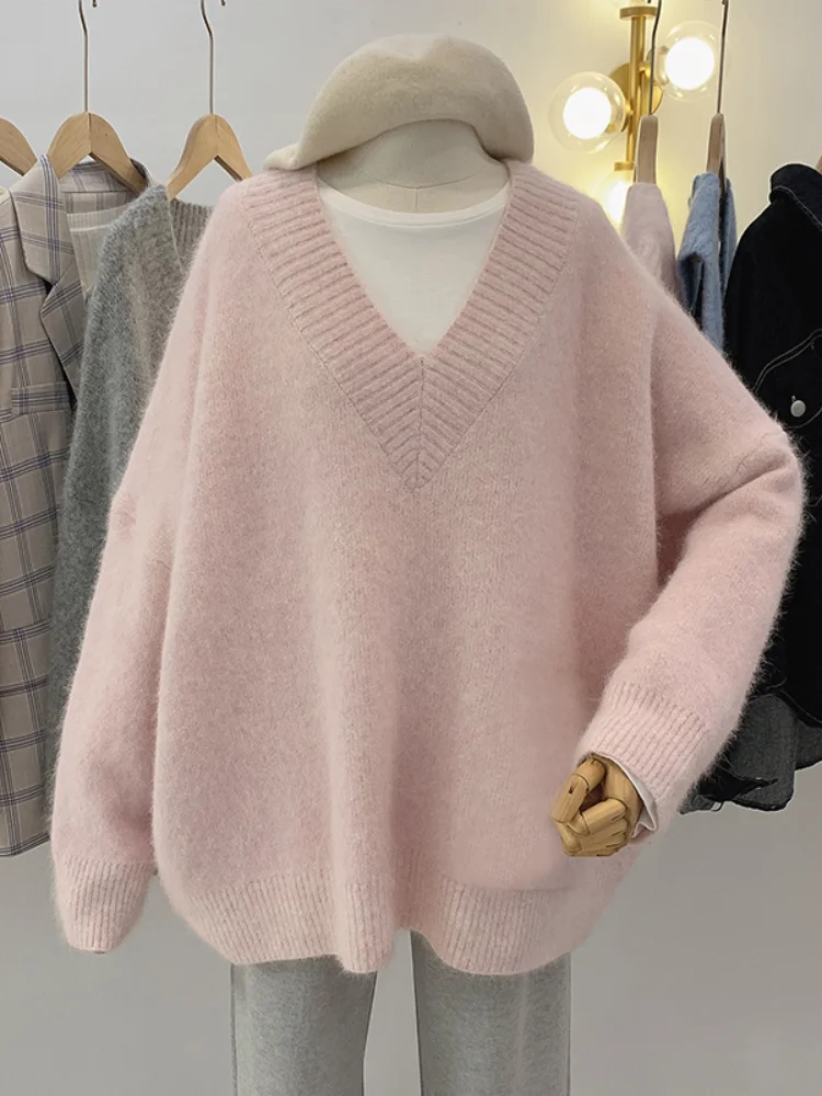 

Women's Sweatshirts Clothing Pullovers Knitting V-neck Fashion Solid Color Winter Long Sleeve Loose Popularity Tenafeicc