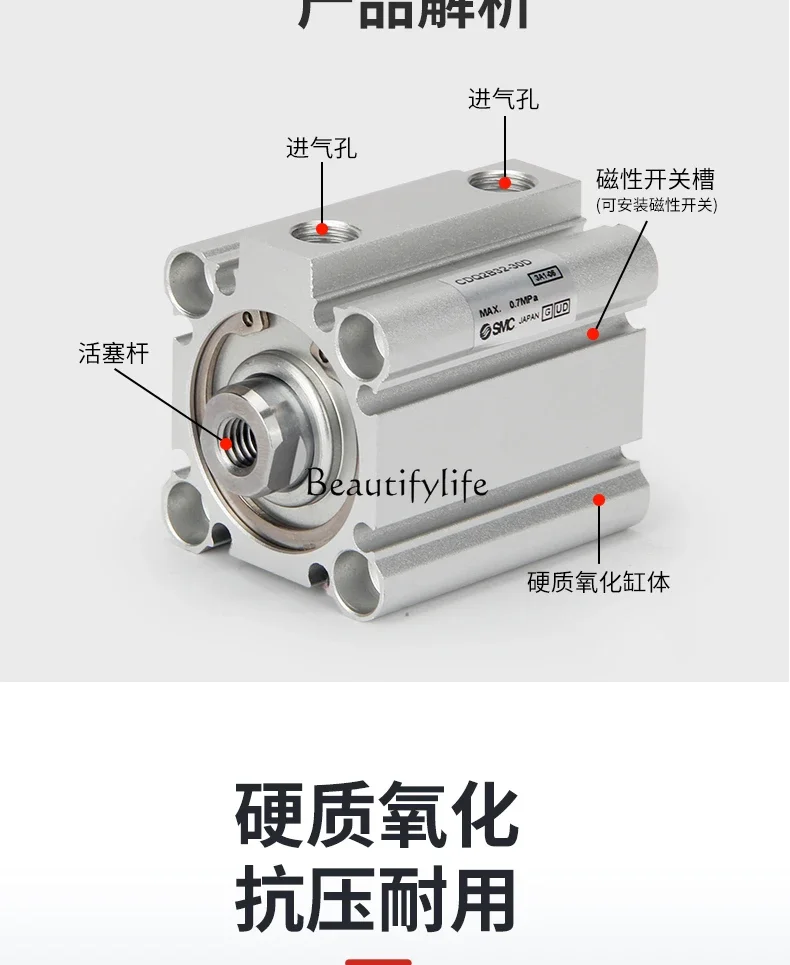 Маленький пневматический Тонкий цилиндр CDQ2B CQ2B32/40/50/63/80-5-10 - 15-20-30 50D