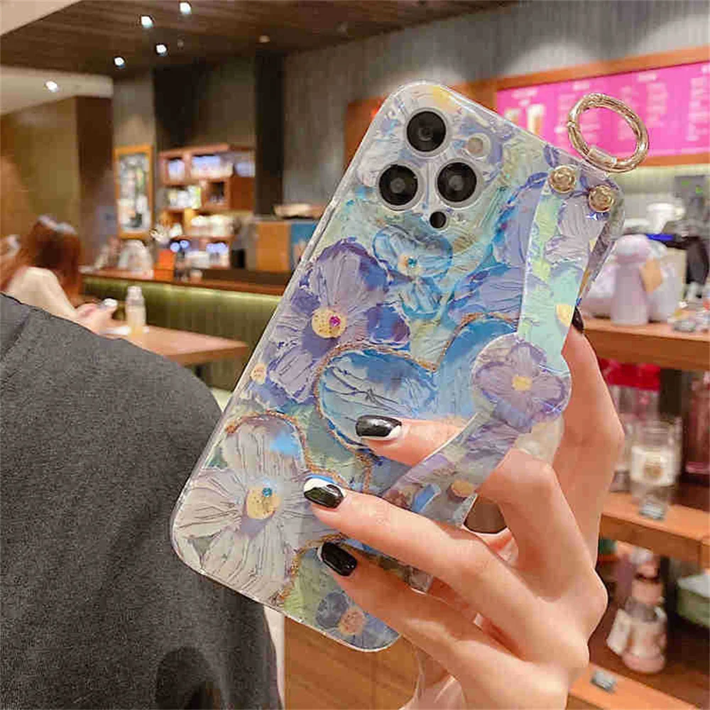

Ins oil painting flower mobile phone protective case for Apple 14 iphone13/12/11 new silicone shell with bracket