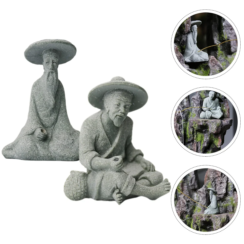 

Decor Fisherman Figurine Gardenmini Miniature Decorative Statues Pond Rockery Elder Landscaping Statue Accessory Landscape Micro