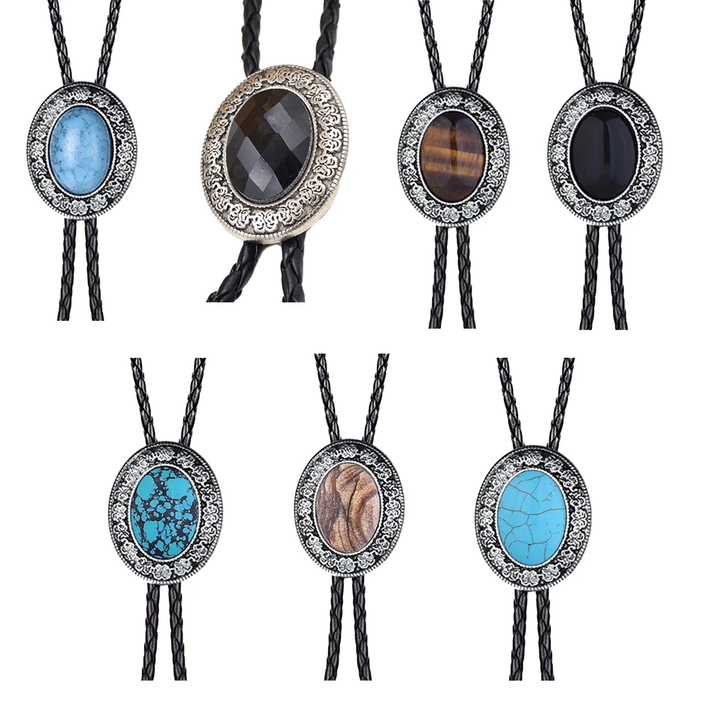 Bolo Tie for Men Western Ties with PU Leather Cord Stone Pendant Necklace Men s Neckties Valentines Day Decorations Ornaments