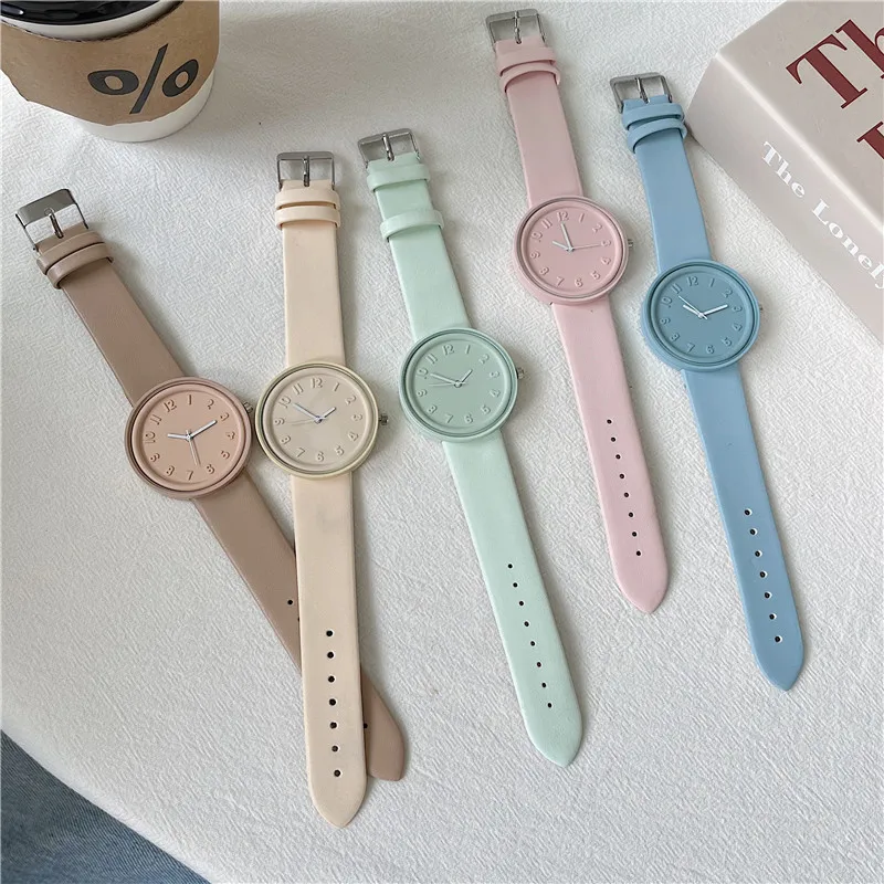 

New Women's Quartz Watch Advanced Macaron Lollipop Temperament Simple Retro Sen Student Digital Watches Clock