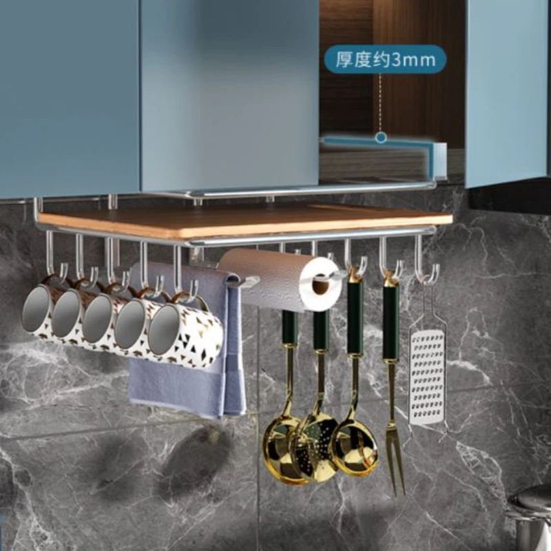 

Free-drilling 304 Stainless Steel Storage Shelf Wall Hanging Storage Holder With Hook Space Saving Kitchen Furniture Accessories