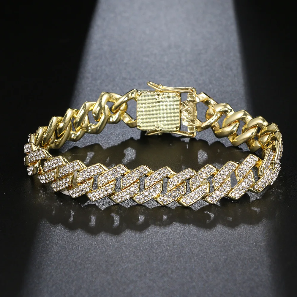 

Hip Hop Bracelet Mini Zircon Men's Bar Cuban Chain 14Mm Diamond Shape Accessories Party Street Daily Wear