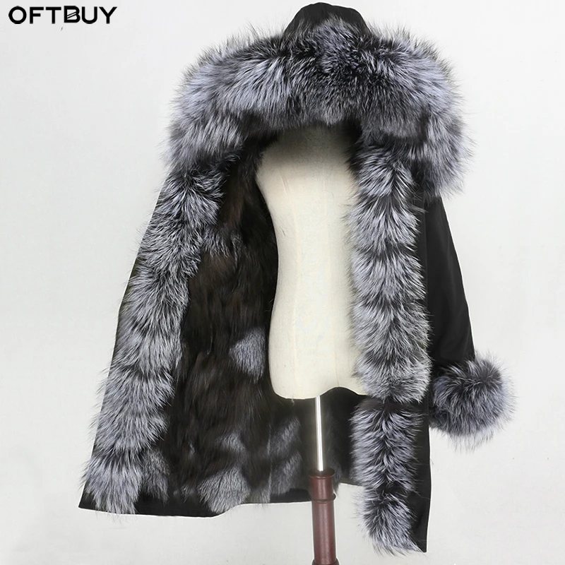 

OFTBUY X-long Parka Waterproof Fabric Winter Jacket Women Real Fur Coat Natural Raccoon Fur Collar Hood Fox Fur Liner Detachable